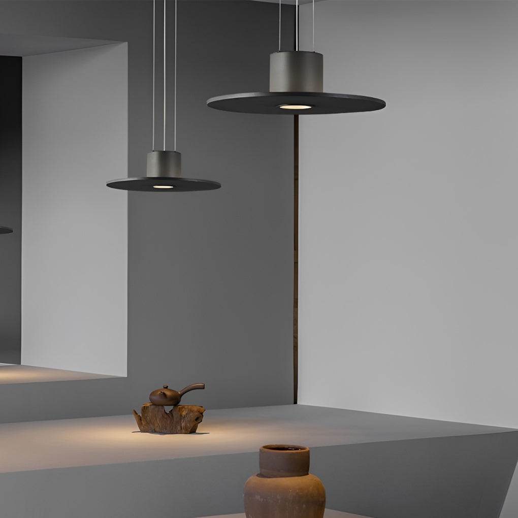 Modern Round LED Pendant Light Black Iron Acrylic Plate Design