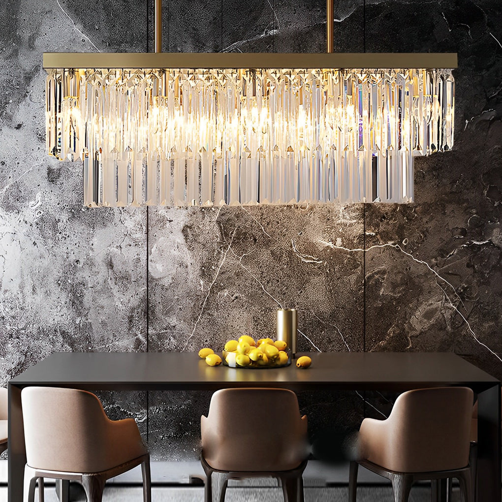 Rectangular Crystal Chandelier with Three-Step Dimming LED
