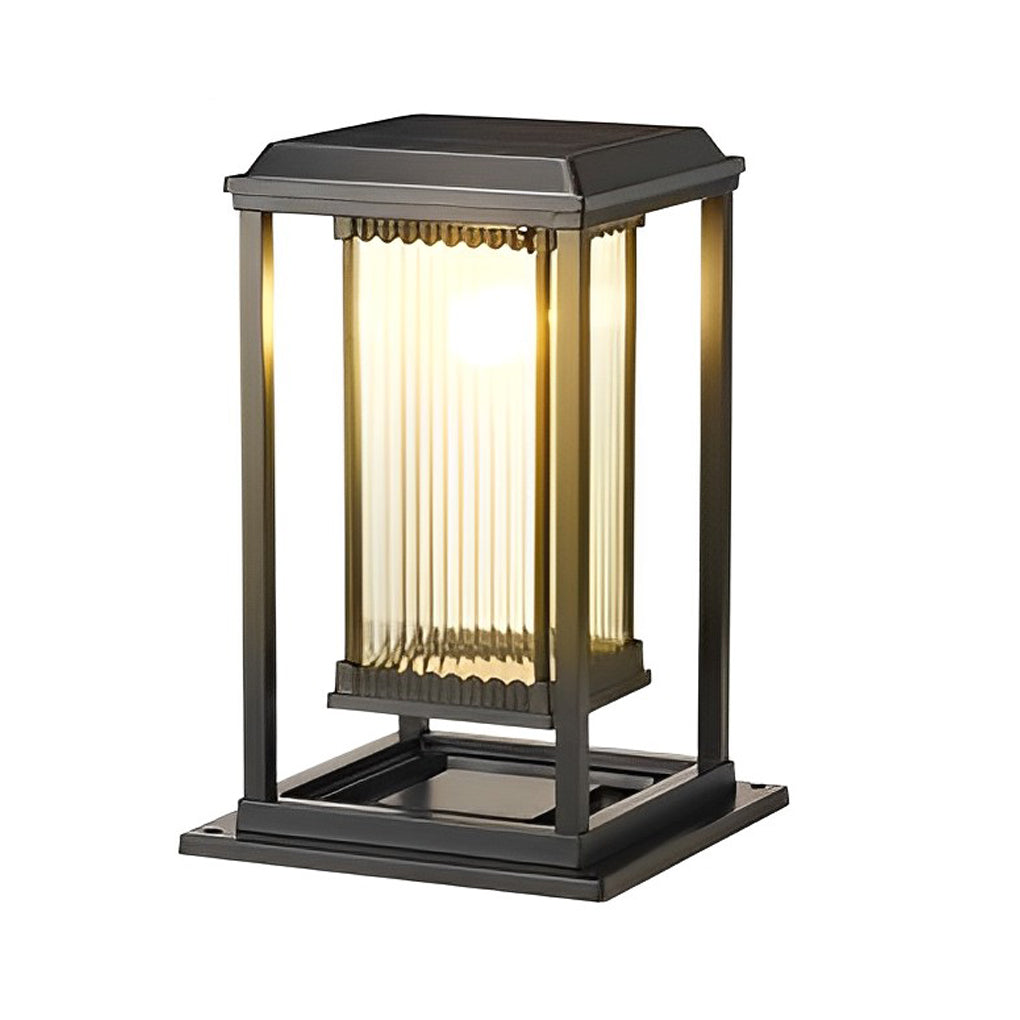 Square Black Solar Pathway Lights with Ribbed Glass & Aluminum