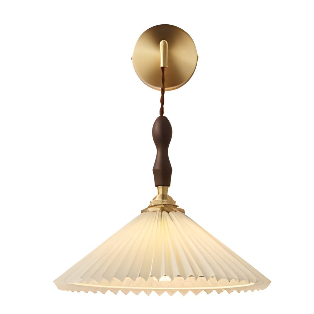 Nordic Pleated Pendant Light with Walnut Wood and Copper Accent