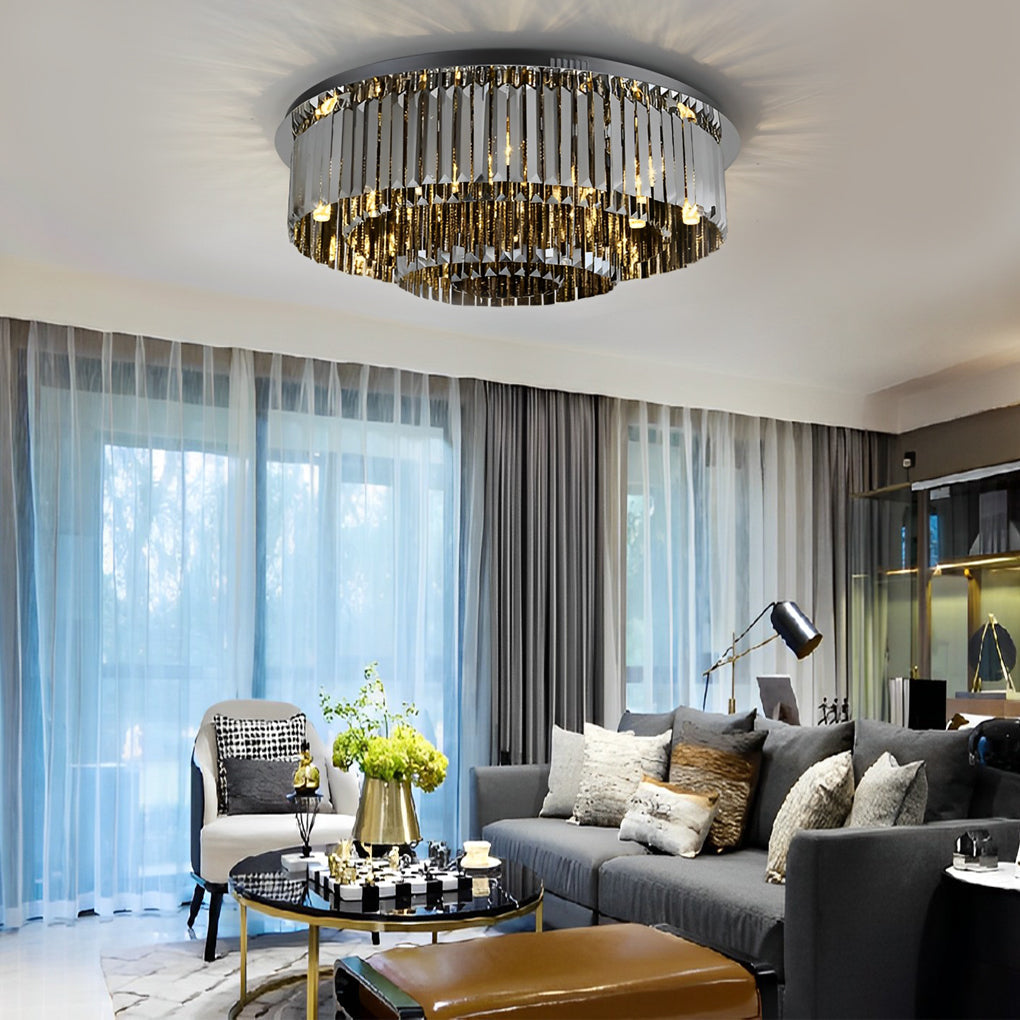 Modern Smoky Gray Crystal Flush Mount Ceiling Light with Dimming