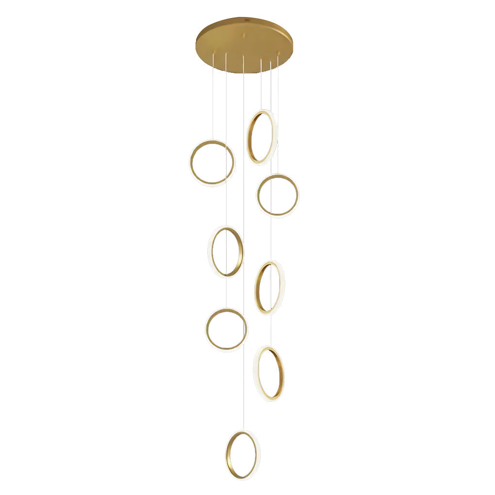 Modern LED Ring Staircase Chandelier - Aluminum & Acrylic Gold