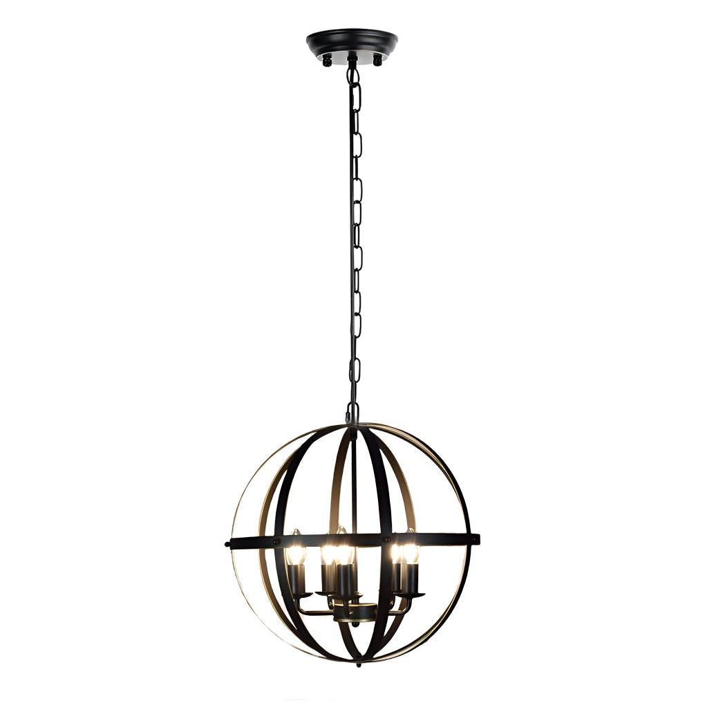 Industrial Iron Chandelier with Adjustable Rotating Rings