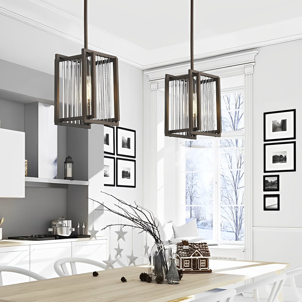 Square Iron Frame Industrial Pendant Light Fixture Black