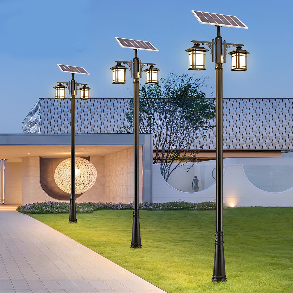 Solar LED Outdoor Pole Light with 3-Step Dimming & Remote Control