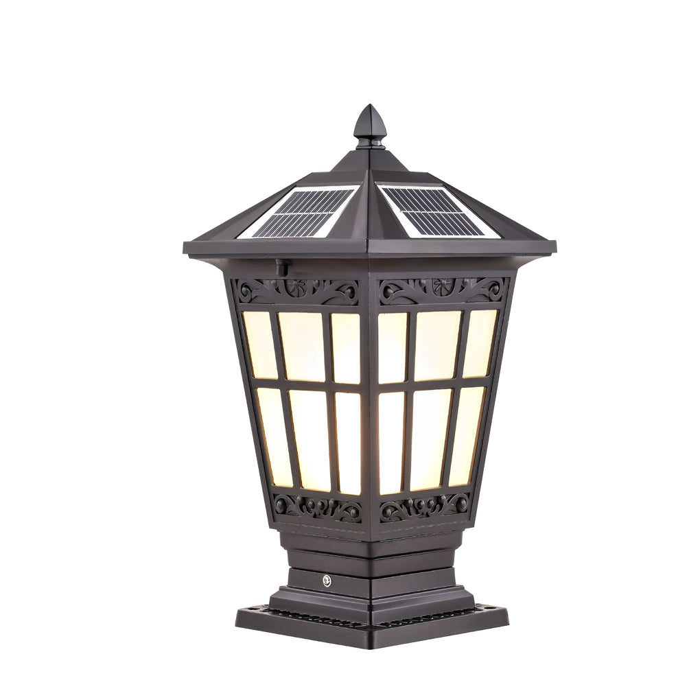 Solar LED Post Cap Light - Aluminum & Glass - Retro Modern Brown