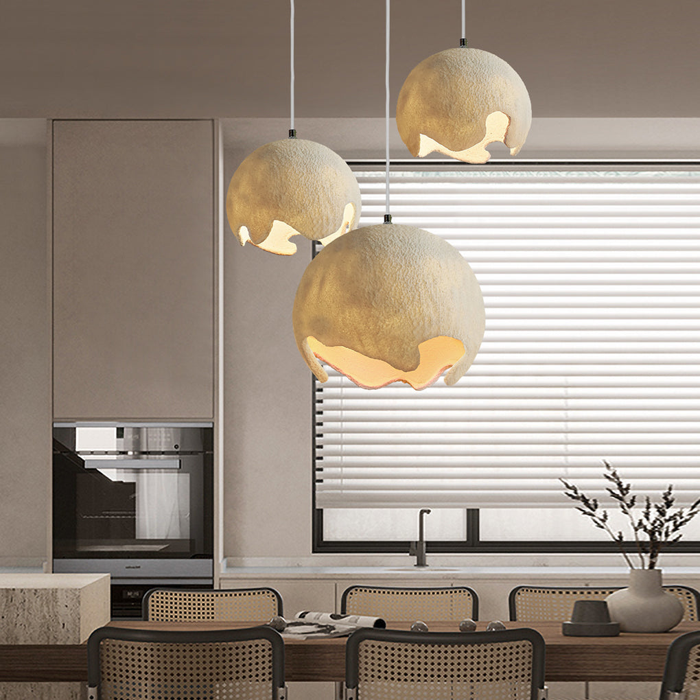 Modern Irregular Ball Pendant Light - Creamy White Resin & Iron