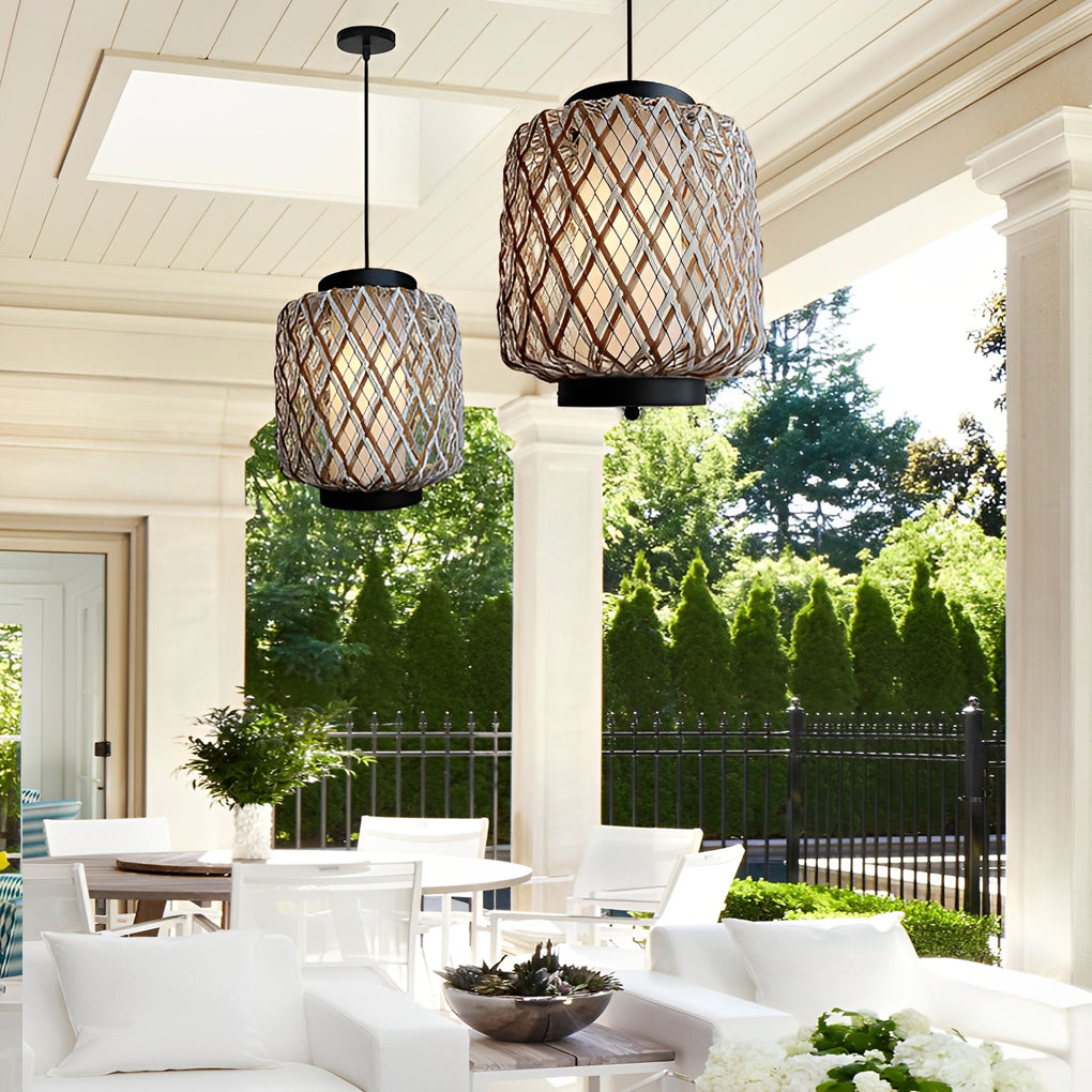 Handwoven Rattan Outdoor Pendant Light – Rustic Modern Waterproof