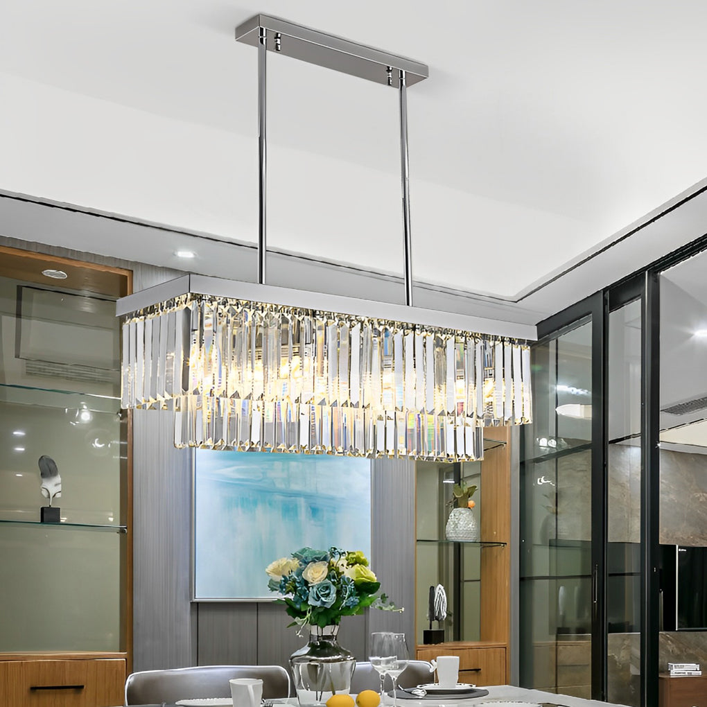 Rectangular Crystal Metal Chandelier with 3-Step Dimming