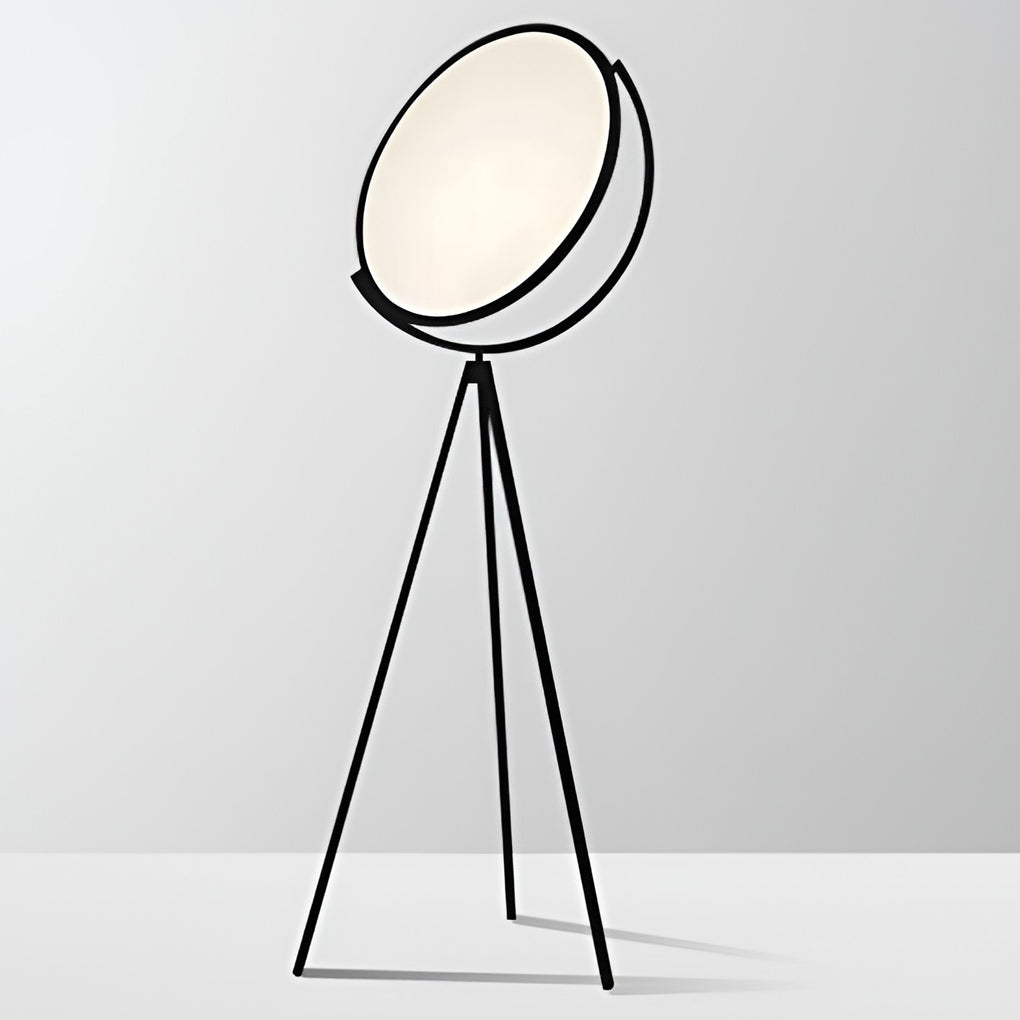 Modern Rotating Tripod Floor Lamp with LED Acrylic Disc - Black
