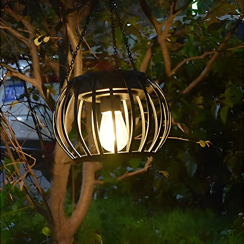 Metal Pumpkin Solar LED Outdoor Lantern Set - Waterproof Black