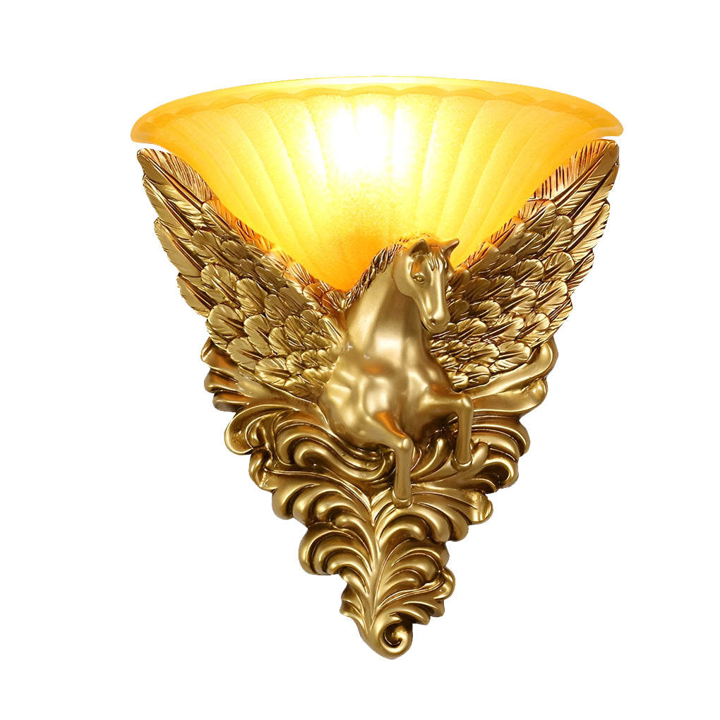 Horse Head Resin Wall Sconce with Frosted Glass Shade – Gold Finish