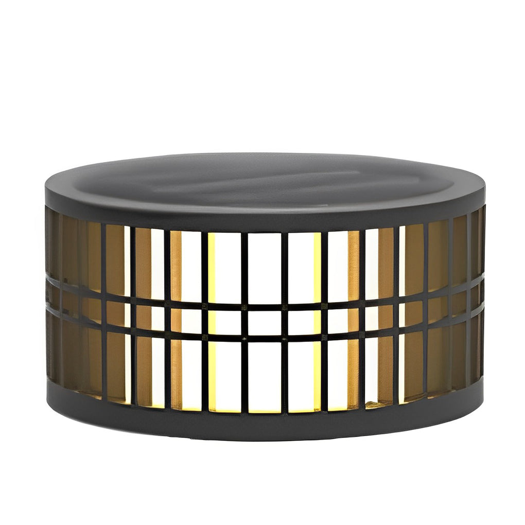Modern Round Solar LED Outdoor Post Light - Black Stainless Steel