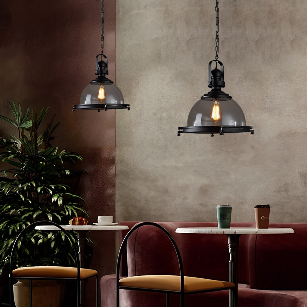 Semicircular Glass Iron Pendant Light Black Industrial Modern