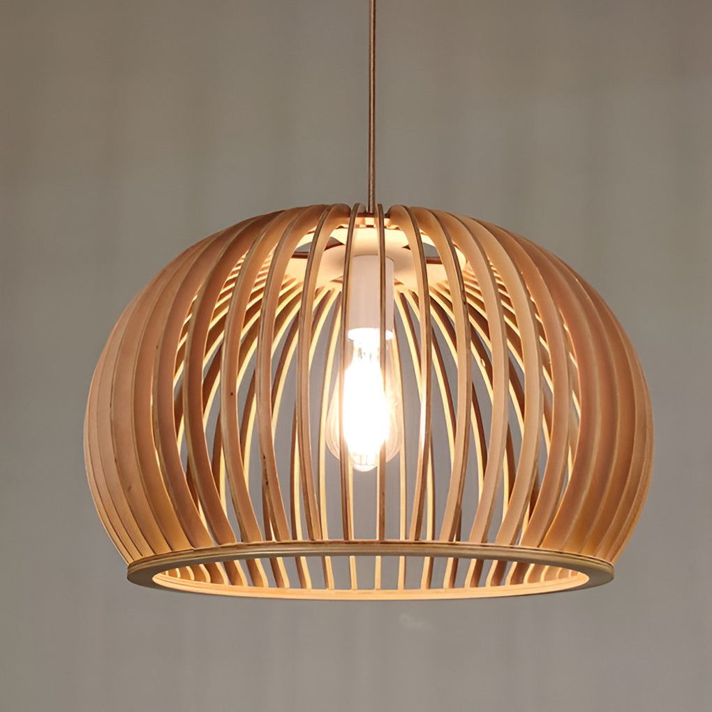 Wood Lantern Pendant Light - Nordic Semi-Circle Design