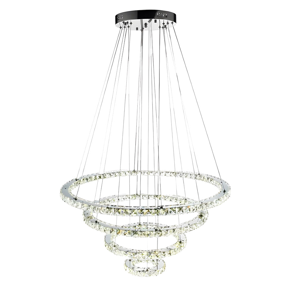 4-Tier Crystal Ring Chandelier - Modern LED Pendant Light