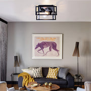 Square Iron Lantern Industrial Semi Flush Mount Ceiling Light