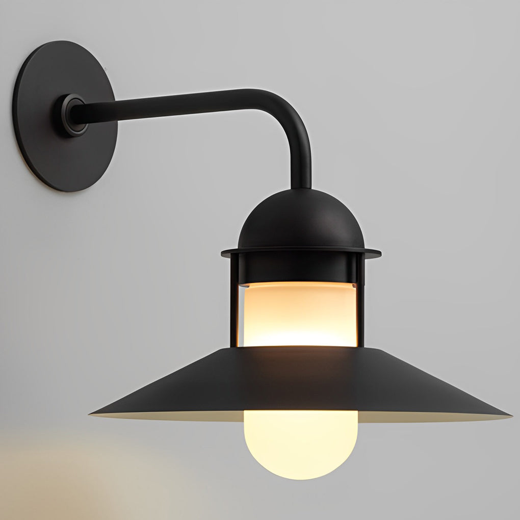 Modern Round Glass Outdoor Wall Light - Black Iron Waterproof