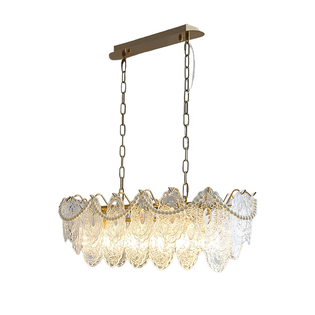 Modern Glass Chandelier with Pearl Accents & 3-Step Dimming