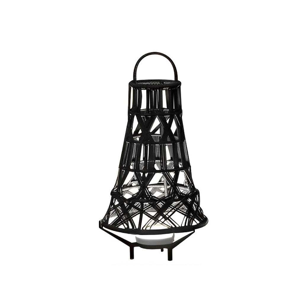 Rustic Tribal Outdoor Floor Lamp - Stainless Steel Black Finish