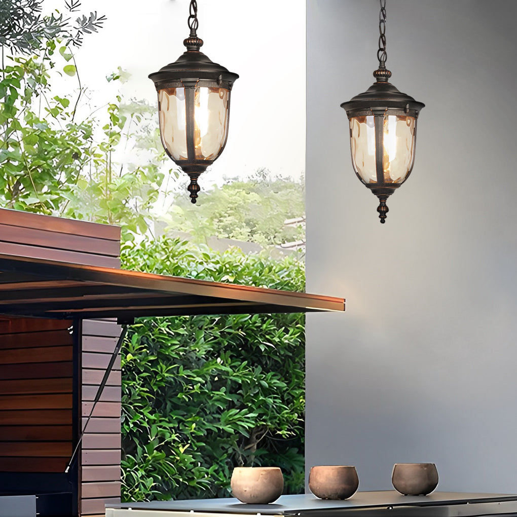 Waterproof Glass Outdoor Pendant Light Black Modern Industrial