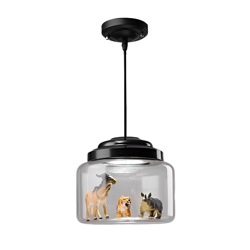 Animal Figurine Glass Jar LED Pendant Light - Modern Black