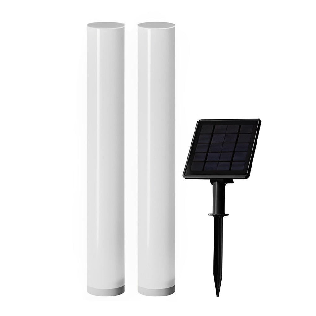 Modern Solar Lawn Light Cylindrical White Waterproof Post Lamp