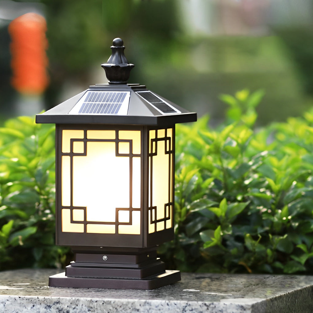 Solar Fence Post Light with Grilles - Aluminum Waterproof LED