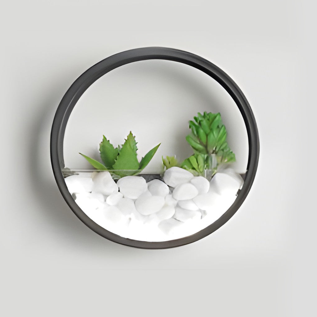 Modern Round Outdoor Wall Light with Stones & Greenery – LED 18W