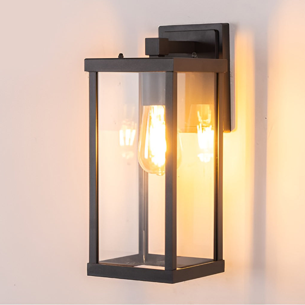 Rectangular Glass Outdoor Wall Lamp - Modern Black Waterproof