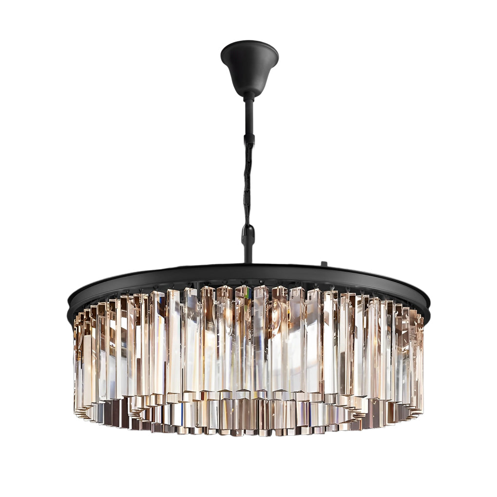 Crystal Metal Chandelier - Mid-Century Modern Round Pendant Light
