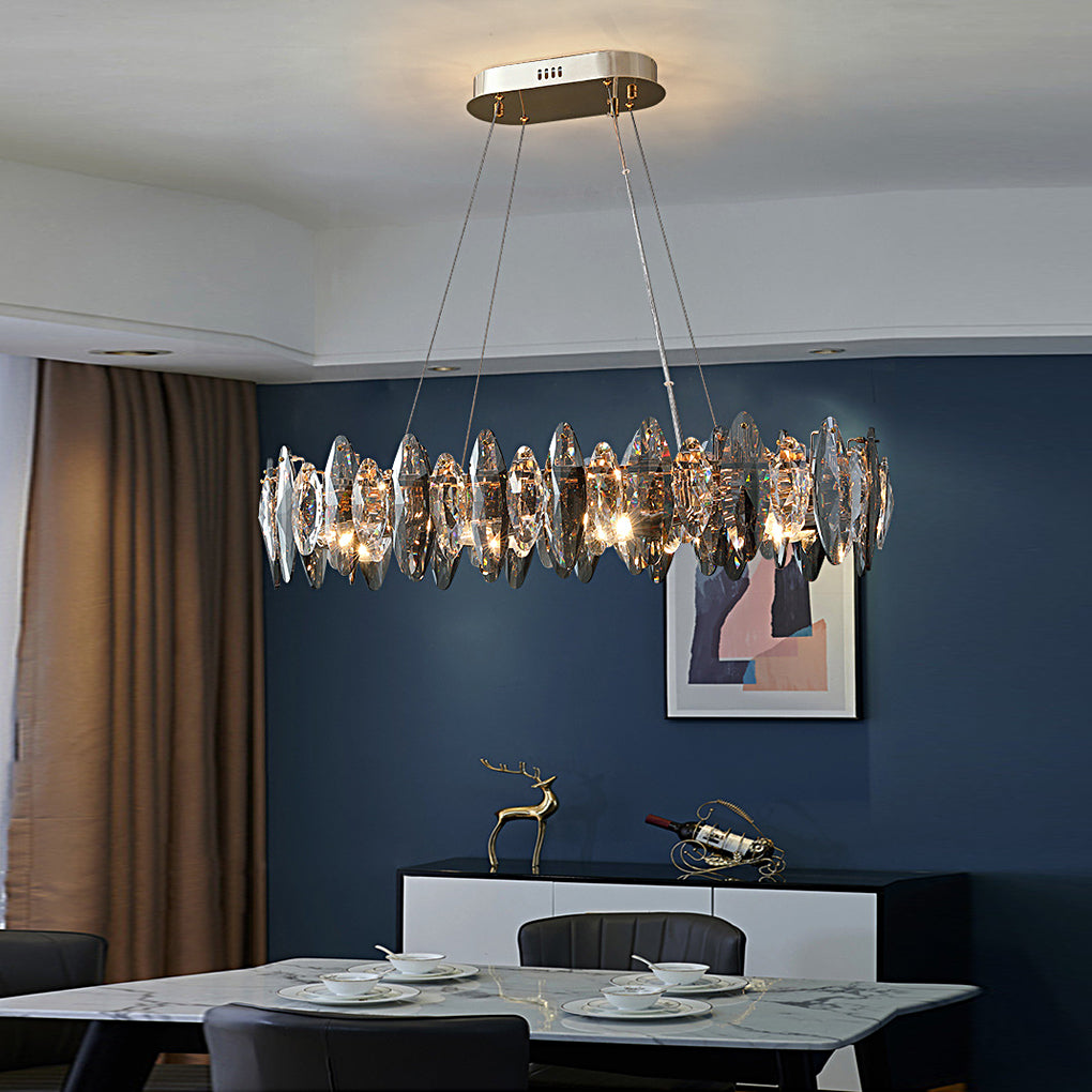 Modern Crystal Chandelier with Smoke Gray Oval Shades