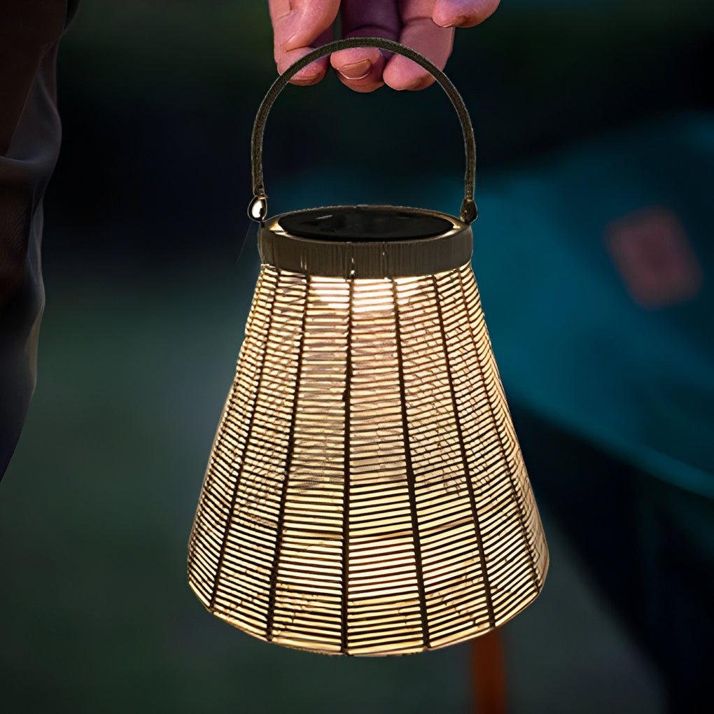 Solar Rattan LED Outdoor Lantern with Handle