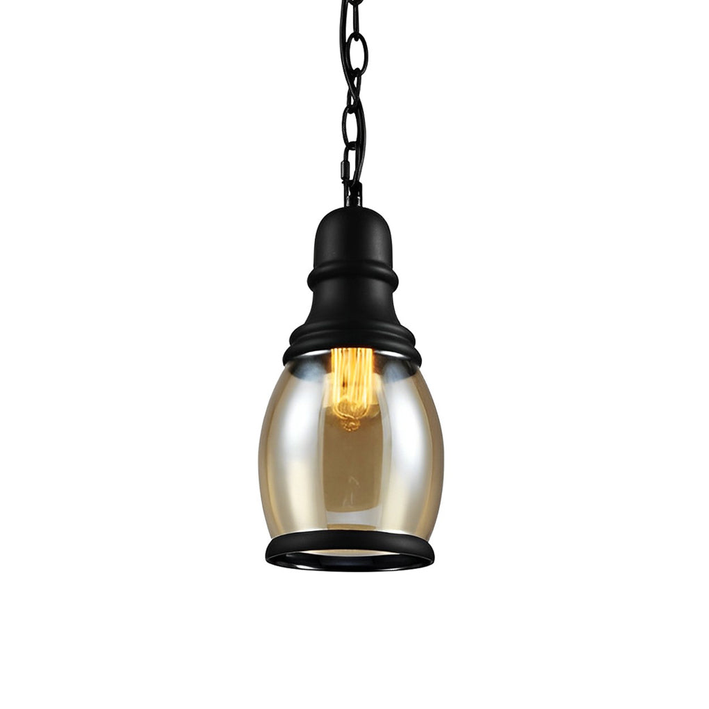 Industrial Brown Glass Pendant Light with Black Hardware