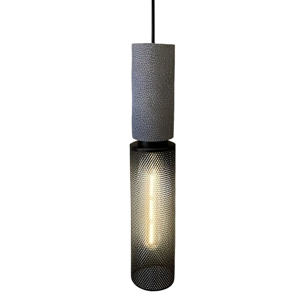 Industrial Concrete & Metal Mesh Pendant Light - Black Cage