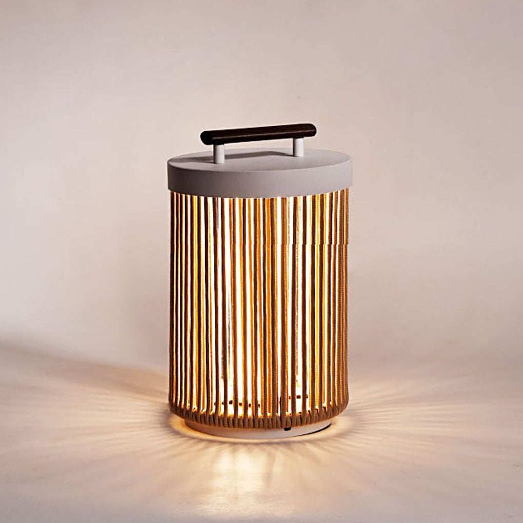 Handmade Rattan LED Solar Outdoor Lantern - Modern Portable