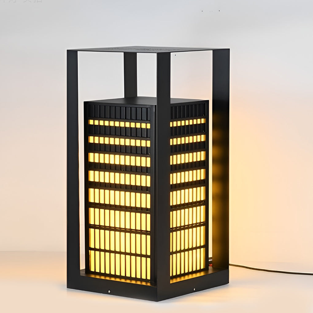 Black Industrial LED Outdoor Pathway Lantern - Cuboid Design