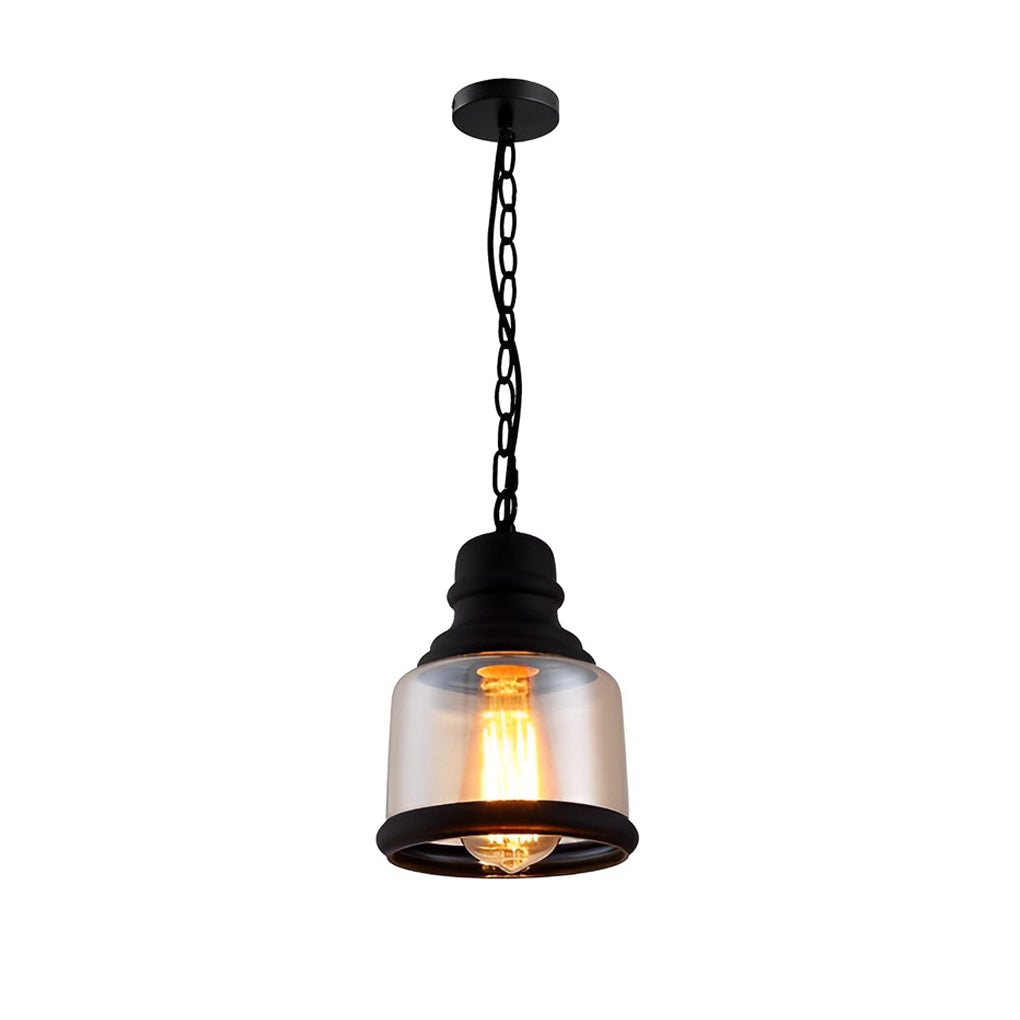 Amber Glass Lantern Pendant Light Industrial Vintage Hanging Lamp