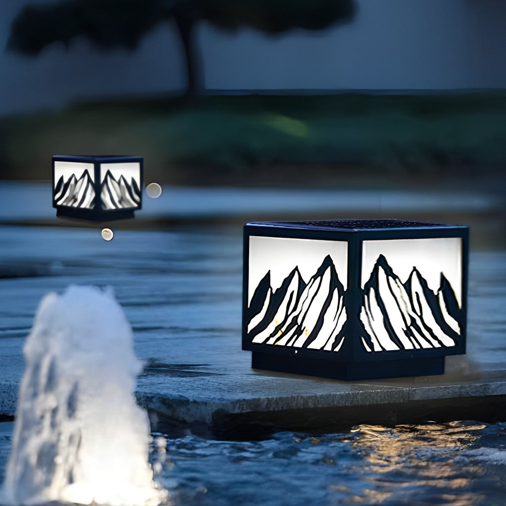Solar Fence Post Light - Modern Mountain Scenery Design - LED