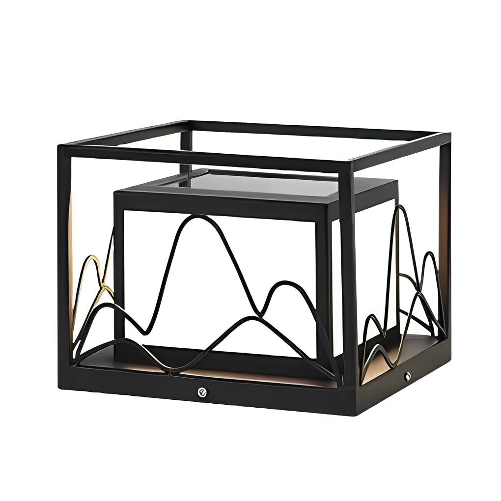 Square Solar Post Cap Light with Mountain Scenery Design