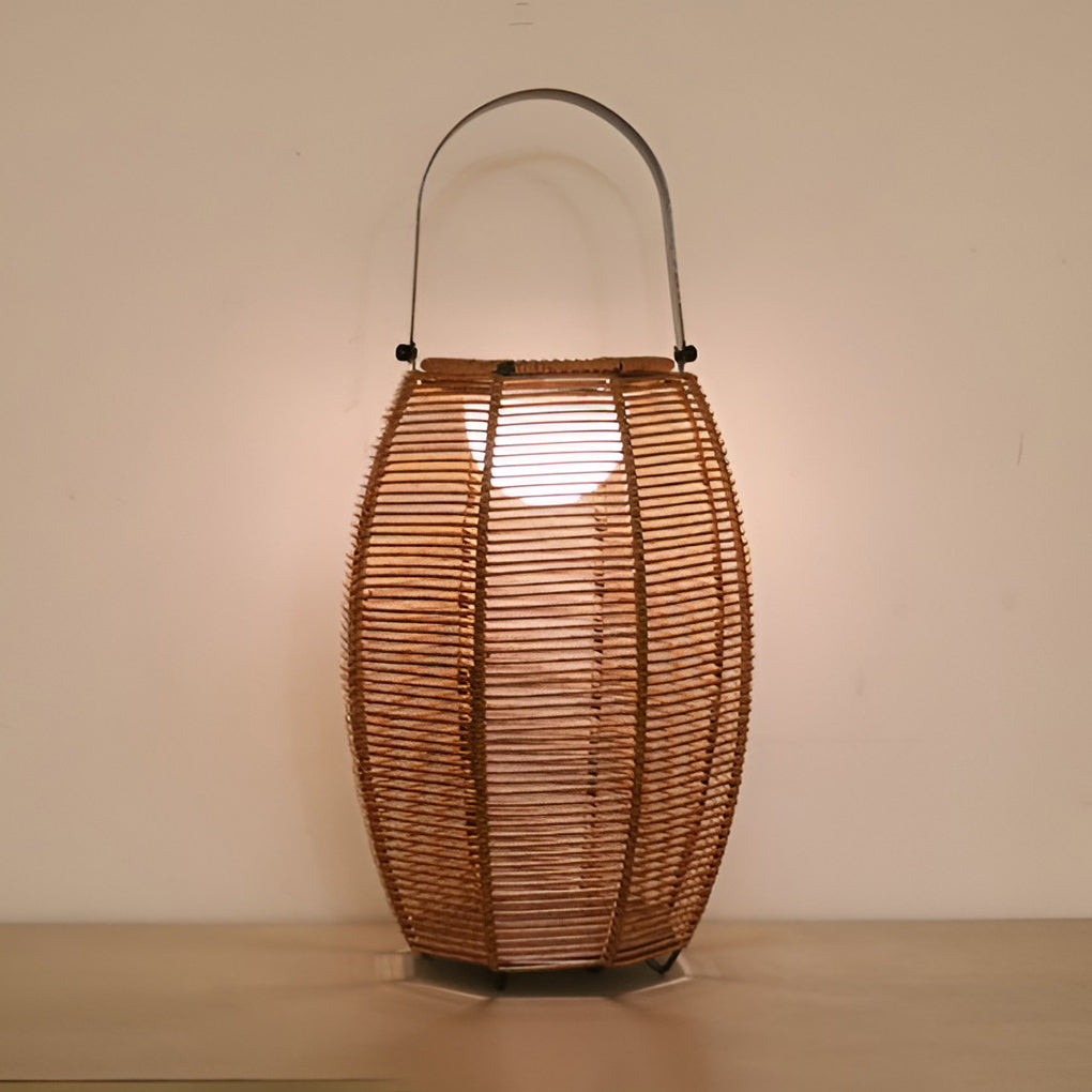 Solar Rattan Lantern Outdoor Floor Lamp with Motion Sensor IP65