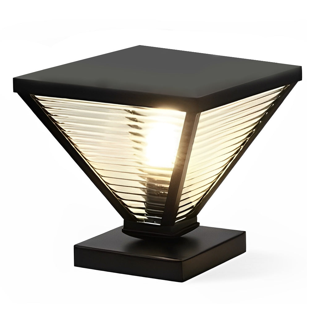 Geometric Solar Fence Post Light - Waterproof Stainless Steel Black