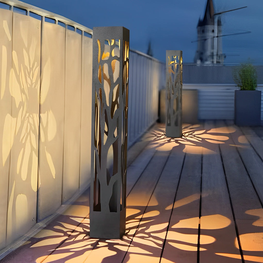 Solar-Powered Lawn Light with Hollow Branch Pattern - Stainless Steel
