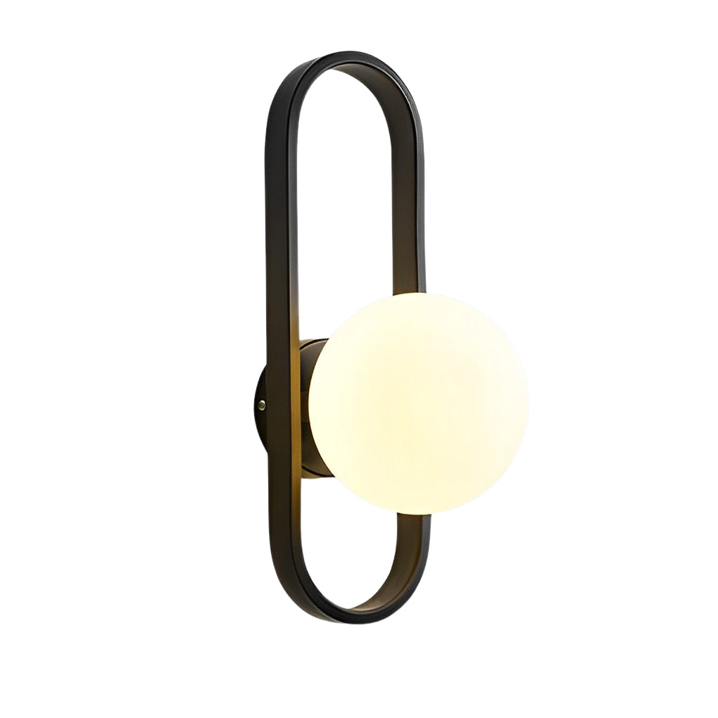 Modern Glass Shade Wall Sconce – Elliptical Iron Frame Design
