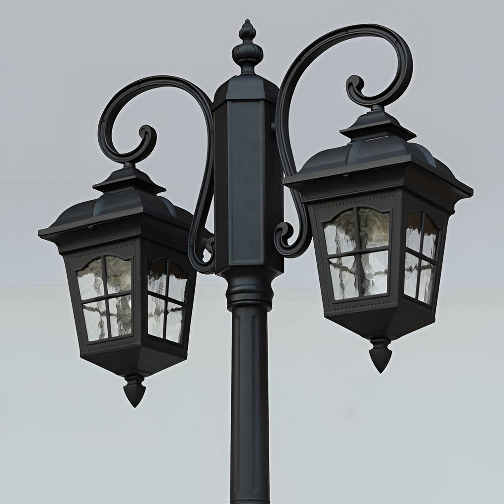 2-Light Outdoor Pole Light – Industrial Black Aluminum & Glass