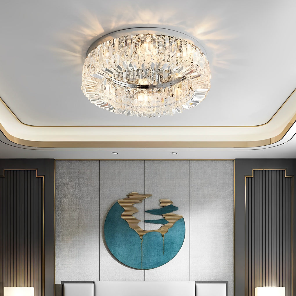 Modern Crystal Drum Flush Mount Ceiling Light - Stainless Steel