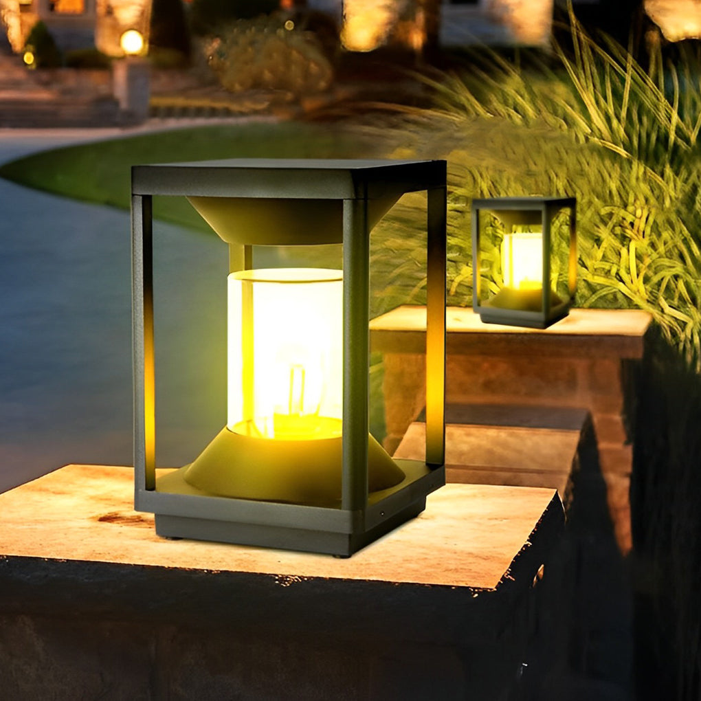 Square Modern Solar LED Fence Post Light - Waterproof Aluminum
