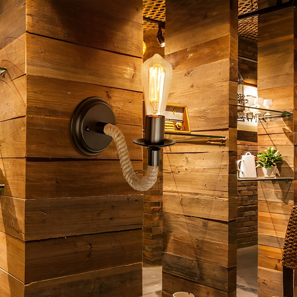 Industrial Rope-Wrapped Iron Wall Sconce - Retro Style Lighting