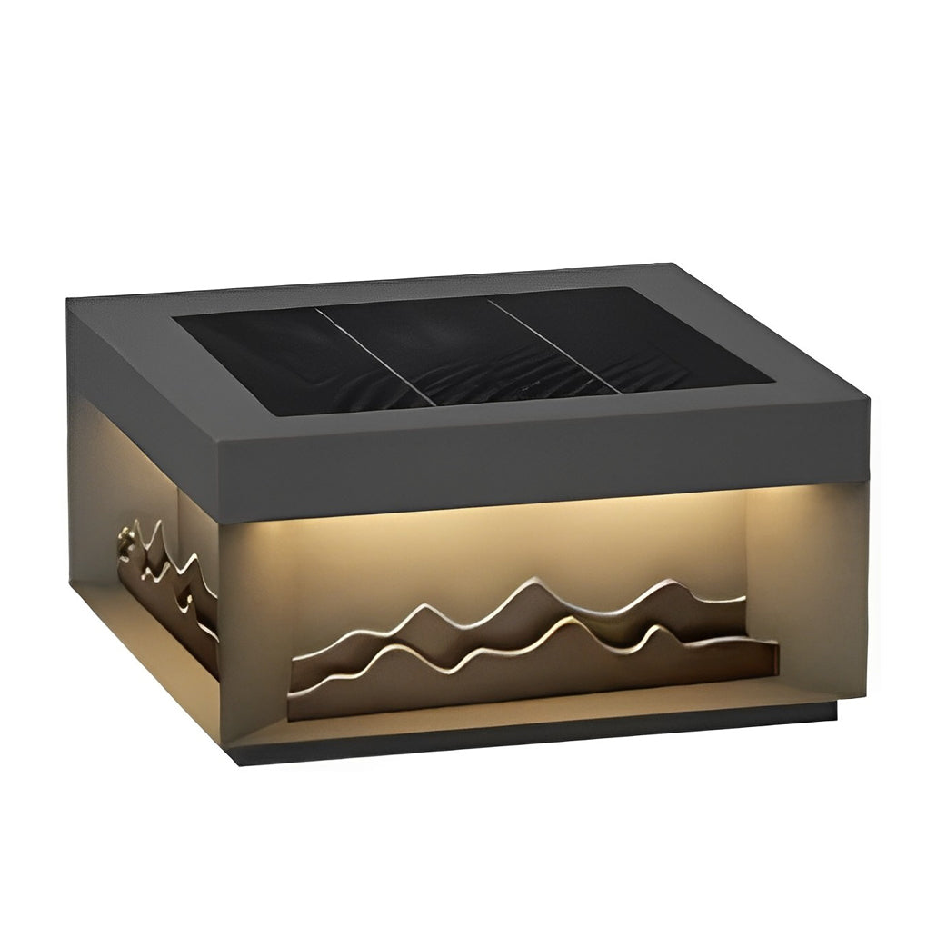 Mountain Scenery Solar LED Fence Post Light - Modern Black Steel