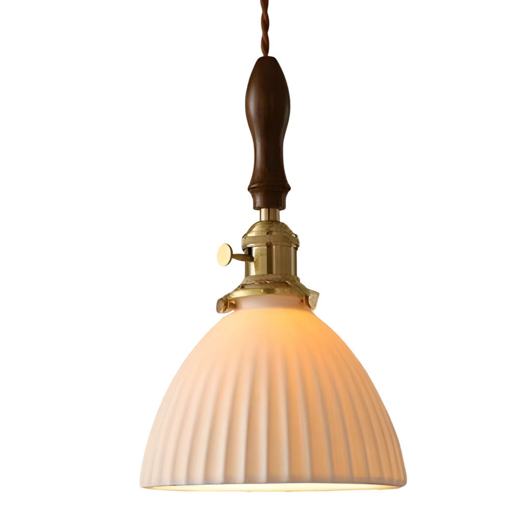 Modern Ceramic Pendant Light with Walnut & Copper Accent - 12W LED